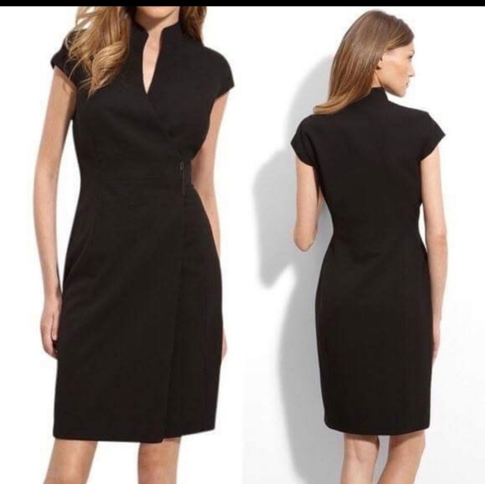 Calvin Klein Career Black Midi Wrap Dress Sz 2
